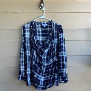 Motherhood Maternity Plaid Long Sleeve Nursing Wrap Top Size L Maternity Top